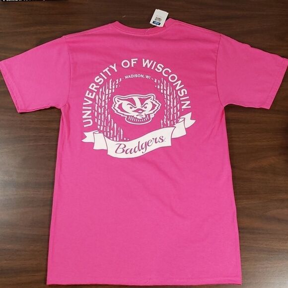 NEW University of Wisconsin Badgers T-Shirt Bucky Small Pink - Picture 6 of 6